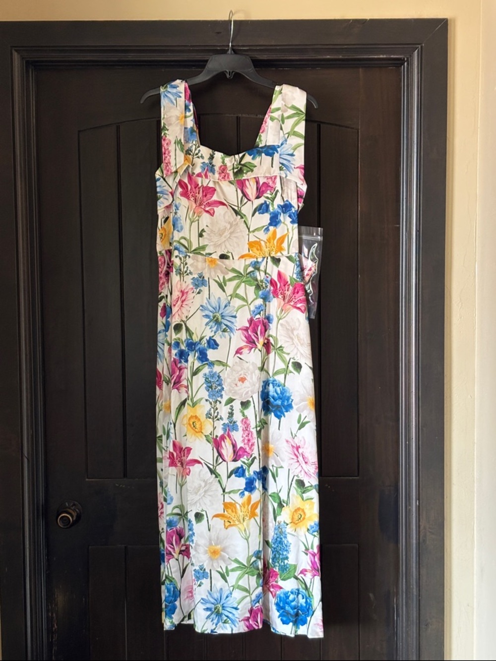 Anne Klein White Floral Midi Dress with Pink, Blue & Yellow Blooms